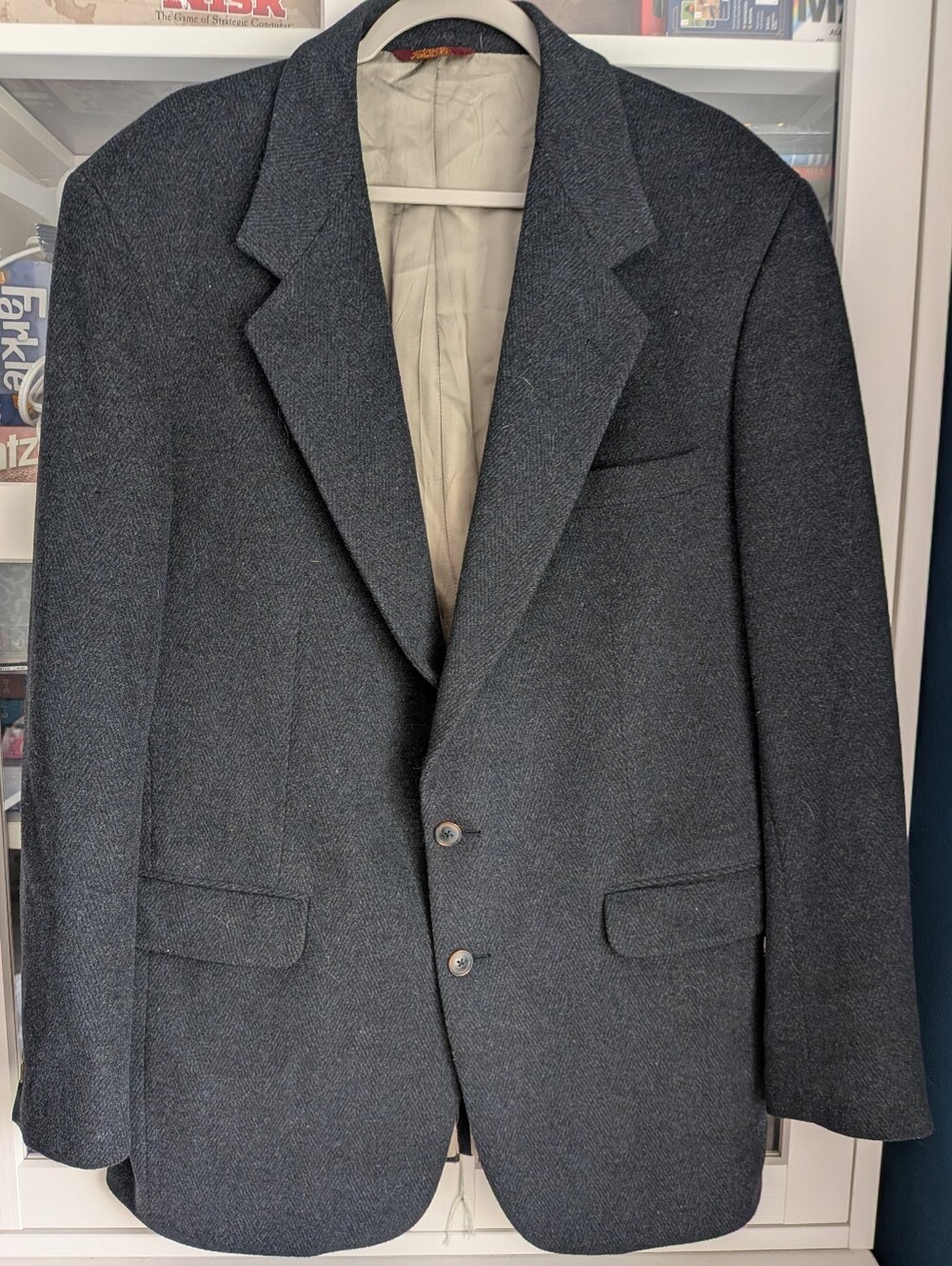 Vintage 70s Corbin Wool Sport Coat Jacket Oversized Dark Academia Navy 46 48